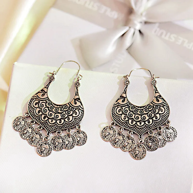 Античные бронзовые индийские серьги Jhumka женские серебряные этнические резная