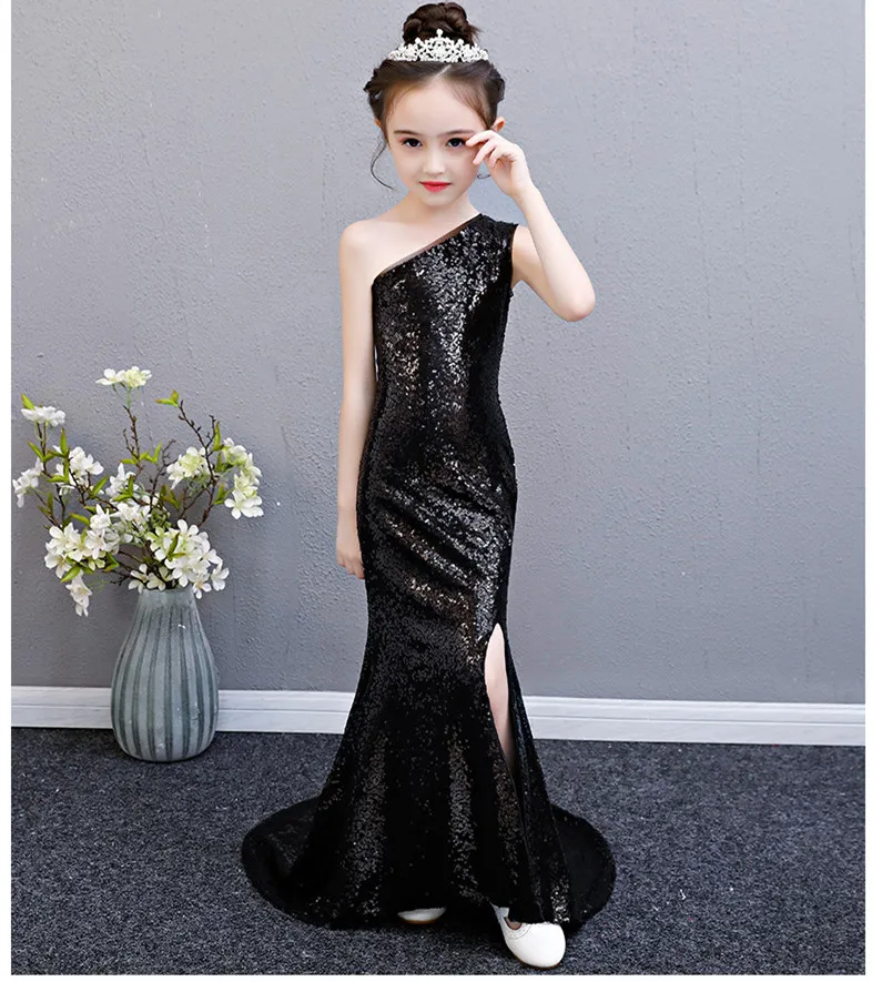 Черное кружевное свадебное платье с блестками для девочек одежда маленьких
