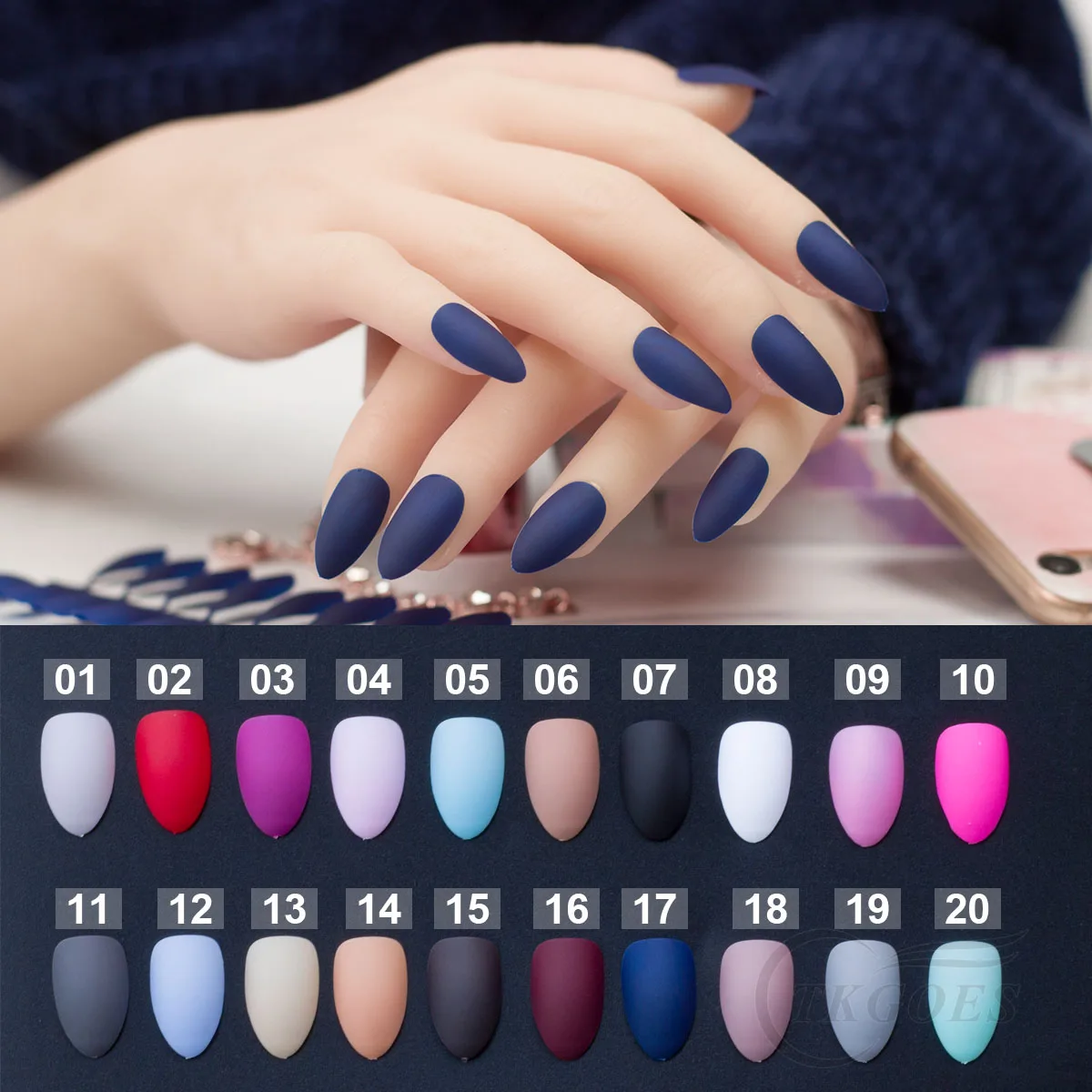 24 шт./компл. темно синие миндальные ногти матовая отделка накладные на шпильке