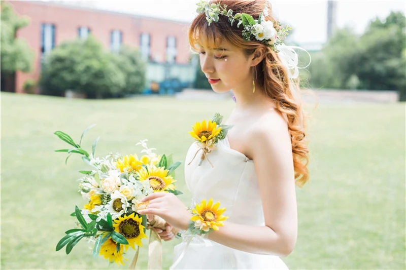 Свадебные цветы букет невесты Искусственные букеты De Mariage Подсолнух Свадебная