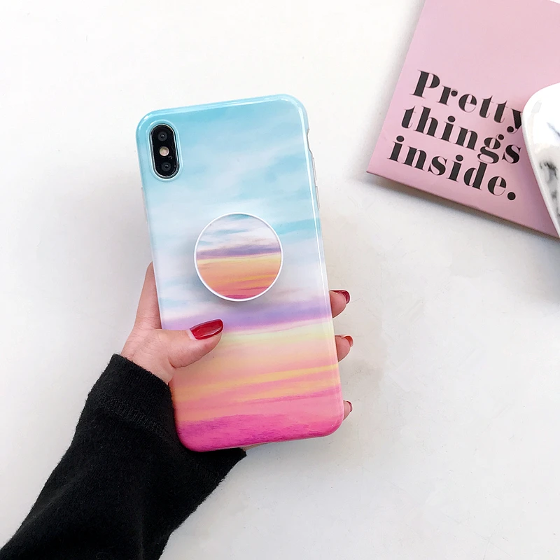 Модный силиконовый глянцевый мраморный чехол из ТПУ для Iphone XS Max X XR 7 8 Plus 6 6S Plus, складной держатель, чехол-подставка