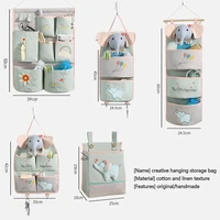 Cotton Linen Organize Hanging Bags Wall-Mounted Home Study Bathroom Kitchen Storage Bag Cartoon Multilayer Baby Elephant Set