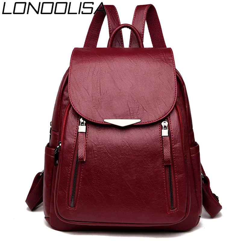 Винтажные женские рюкзаки из мягкой кожи Дамский рюкзак большая вместительность