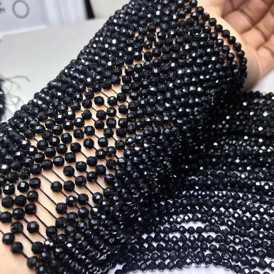 Натуральный Камень Черный Турмалин Граненый россыпью beads2-4mm полуфабрикат маленький код бусины для изготовления ювелирных изделий ожерелье DIY браслет 39 см