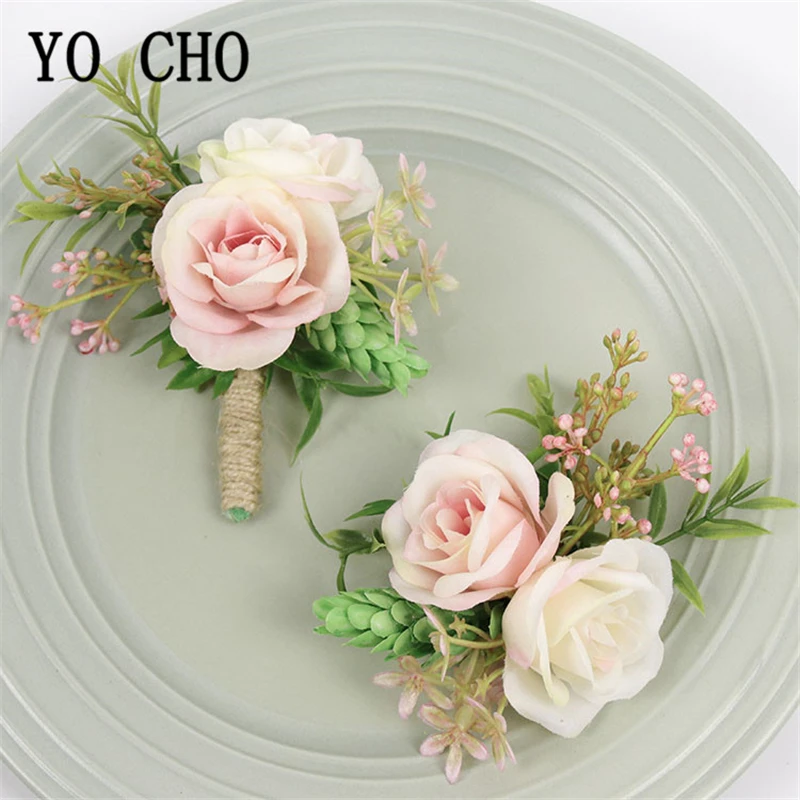 YO CHO Boutonnieres корсаж для жениха Свадебные наручные Роза браслет розовый Орхидея из