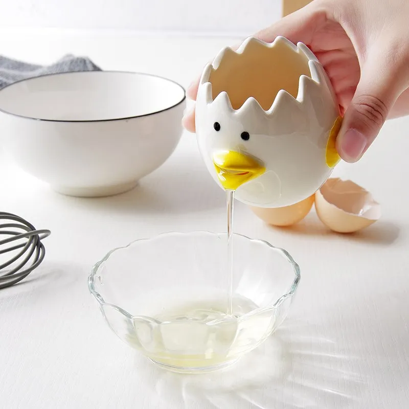 

Cartoon ceramic egg white separator household egg yolk protein egg separator creative kitchen egg liquid automatic filterLB71606