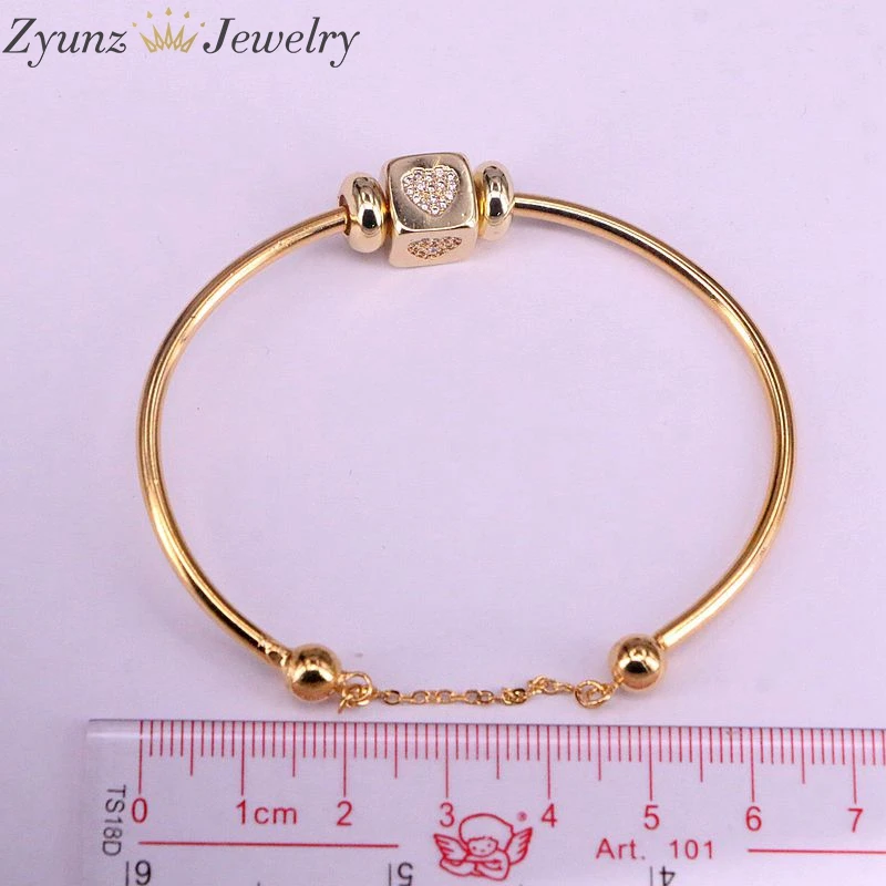 

5PCS, New Metal Bangle Top Quality Gold Color Jewelry Inlay CZ Crystal Heart Spacer Bead Women Cuff Bangles Bracelets