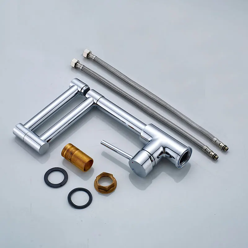 

ROVOGO Foldable Kitchen Faucet Brass Chrome, Single Handle Single Hole Flexible Spout Cold Hot Mixer Tap Sink Crane