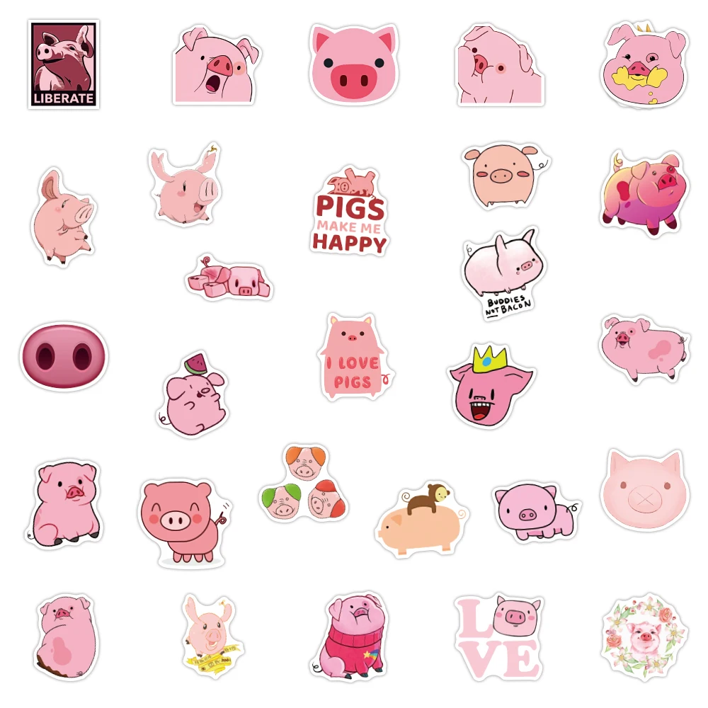 

50PCS/pack Pink Pig Cute Cartoon Stickers DIY Notebook Water Cup Luggage Bedroom Waterproof Graffiti Stickers