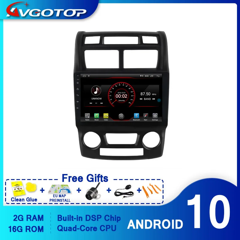 AVGOTOP CAR DVD PLAYER GPS Android 10 FOR KIA SPORTAGE 2004-2010 (Auto Air- Conditioner version) Navigation player