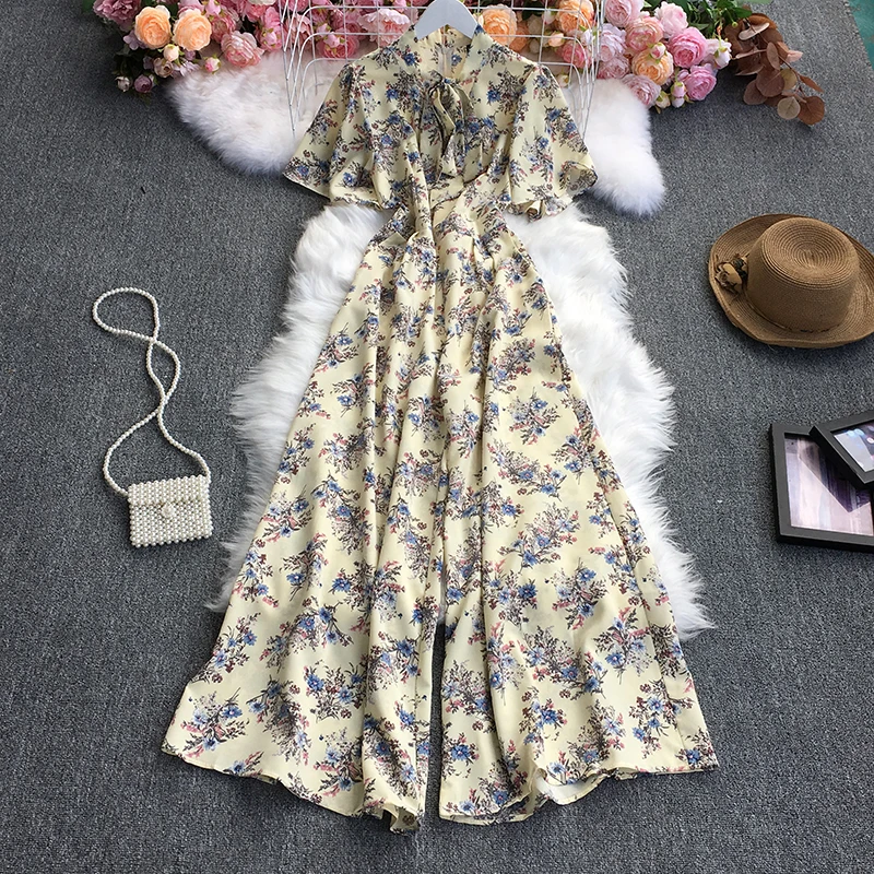 Женский комбинезон с широкими штанинами повседневный плиссированный V-образным