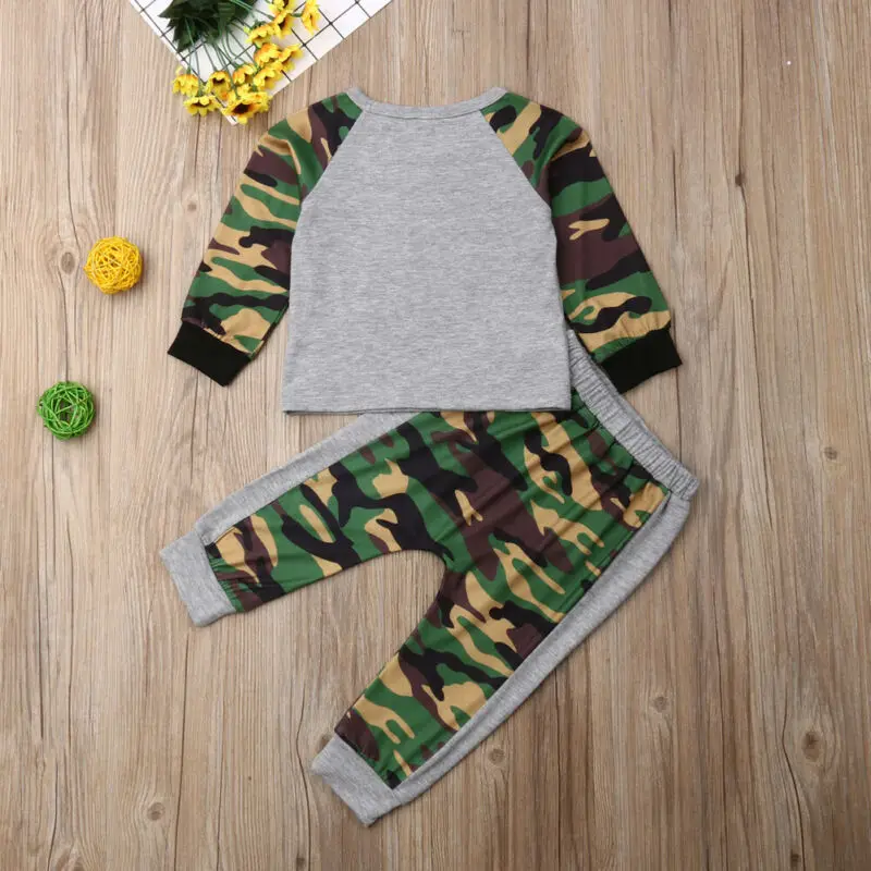 Модная одежда для маленьких мальчиков камуфляжные топы с длинными рукавами