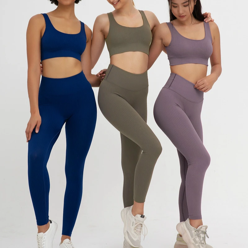 

Solid Yoga Outfit Women Sportwear Yoga Set Leggings Seamless Long Pants Crop Sport Top Yoga Pant Two Piece Fitness Gym Clothes