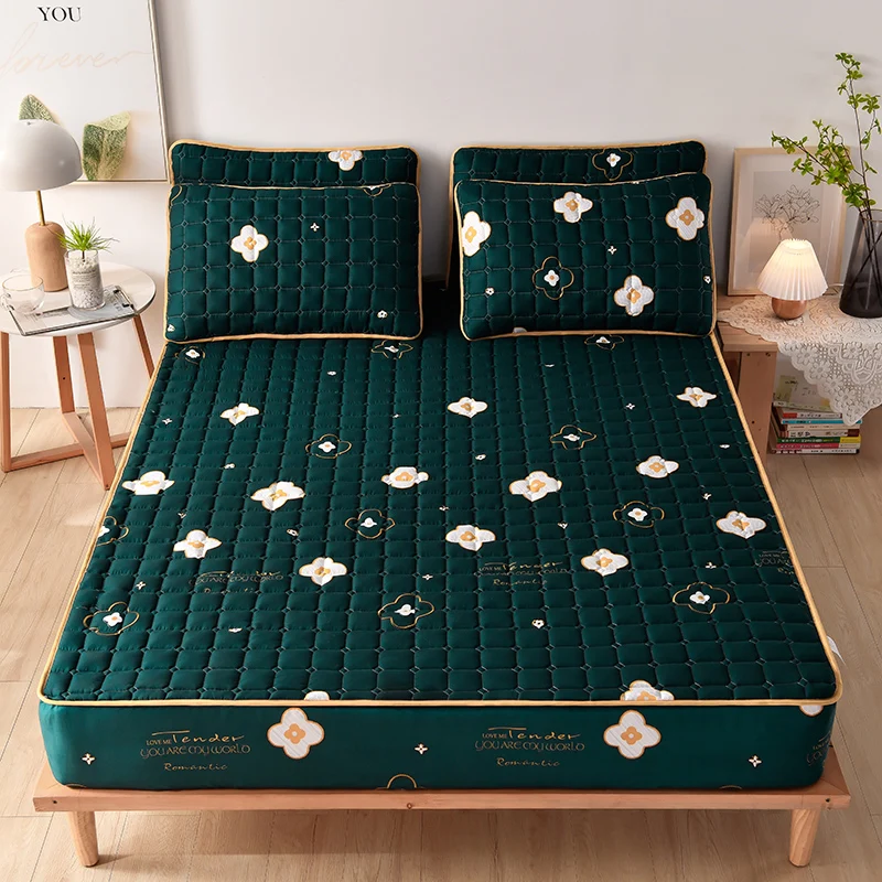 Хлопковый утолщенный стеганый чехол для матраса антибактериальный протектор