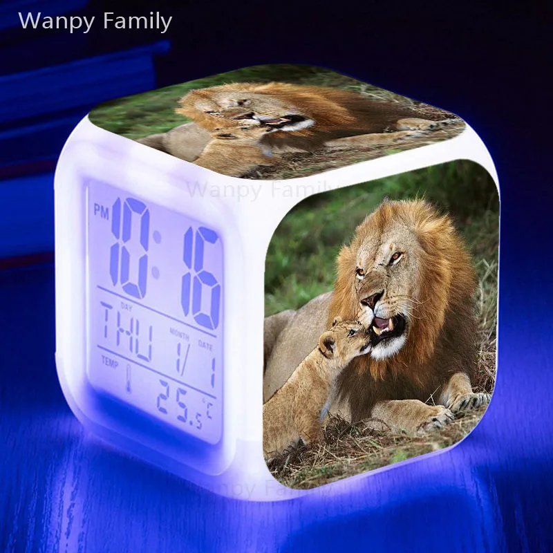 Lion King Alarm Clock 7 Color Glowing LED Digital Kids Birthday Gift Multifunction Touch Sensing Electronic | Дом и сад