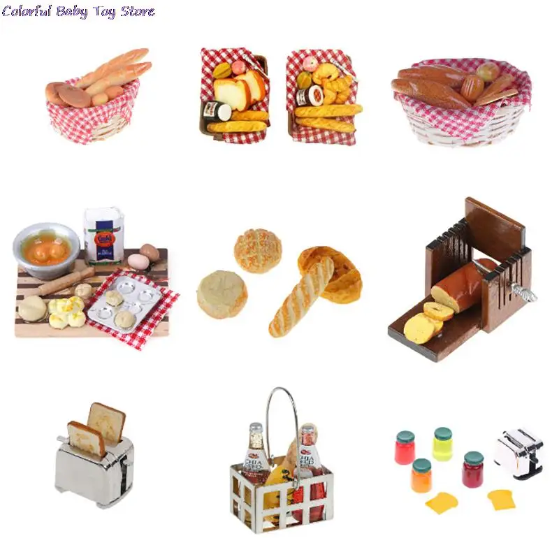

14 Styles 1/12 Scale Dollhouse Bread Machine With Toast Miniature Cute Decorations Toaster Dollhouse Mini Accessories