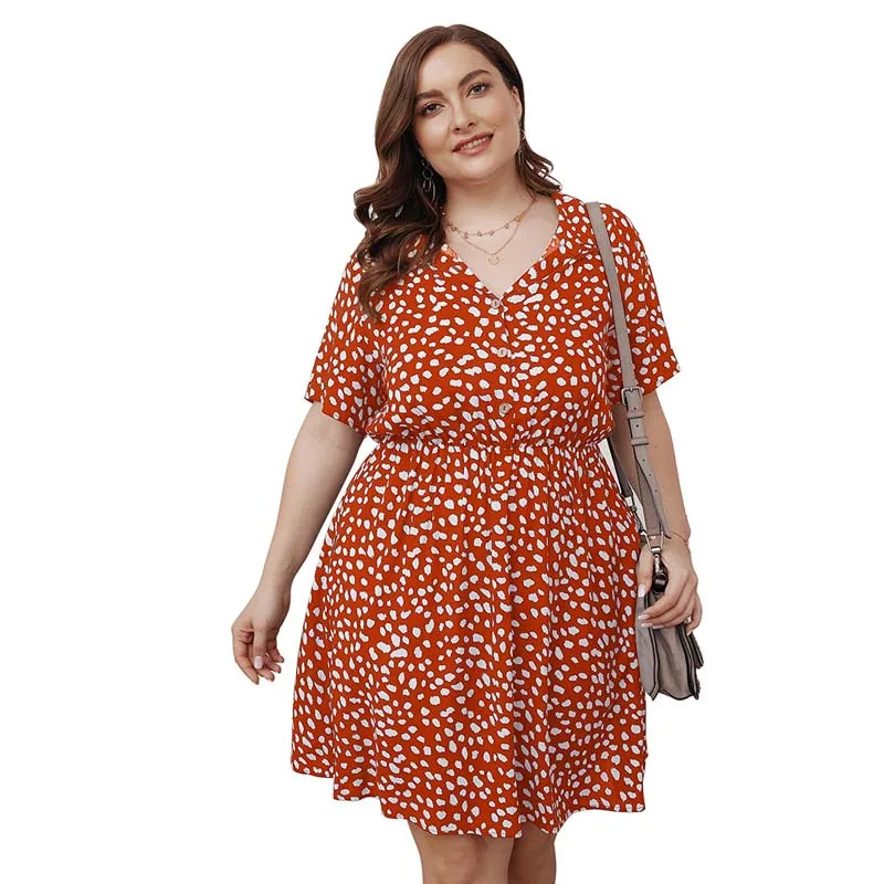 

Summer Dress 2021 Floral Print Oversized Women Wave Point Party Shirt Dress Plus Size Elegant Loose Vestidos Ladies Robes Femme