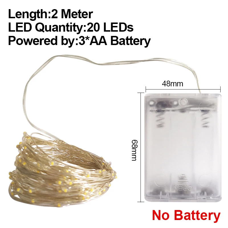 2M AA No Battery Рождественские украшения гирлянды Рождественские украшения Рождественские поделки светильник год Рождественский подарок для домашней елки - Цвет: 2M AA No Battery