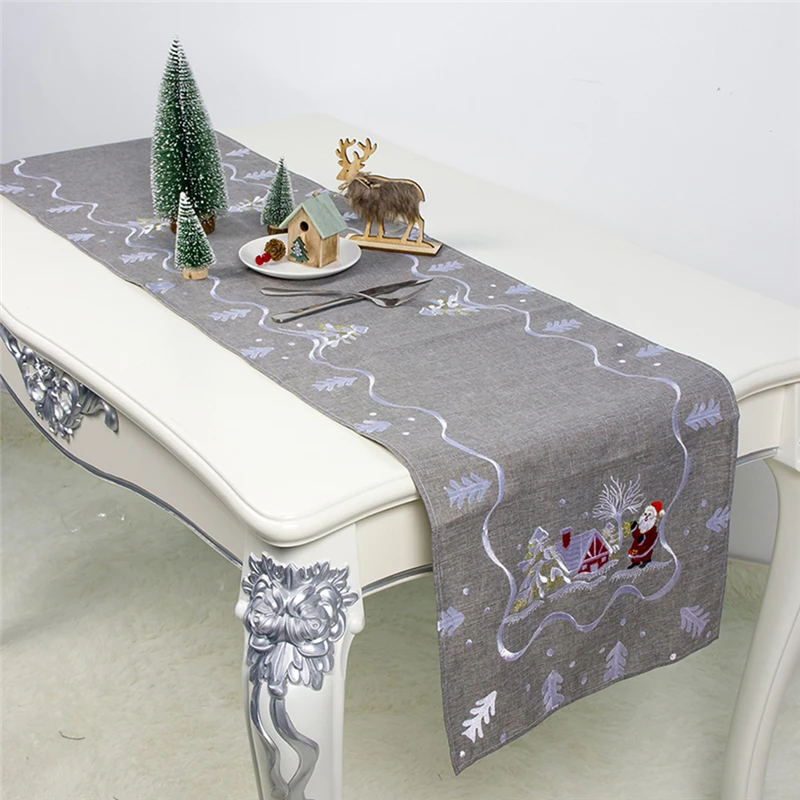 

Christmas Fabric Printed Table Runner Household Table Cover Antifouling Santa Claus Tablecloth Christmas Decorations