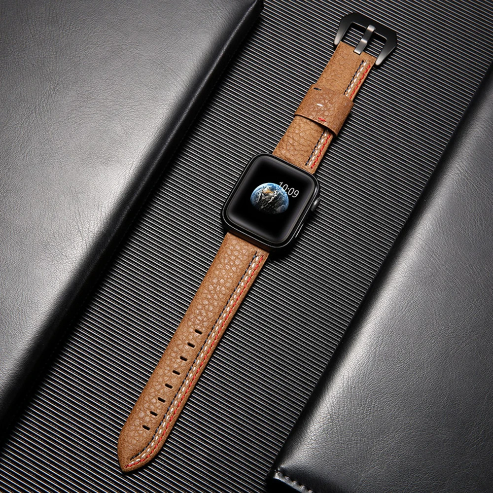 Ремешок UEBN кожаный для apple watch 44 мм series 4 3 2 1 браслет iwatch 38 42 40 умные аксессуары