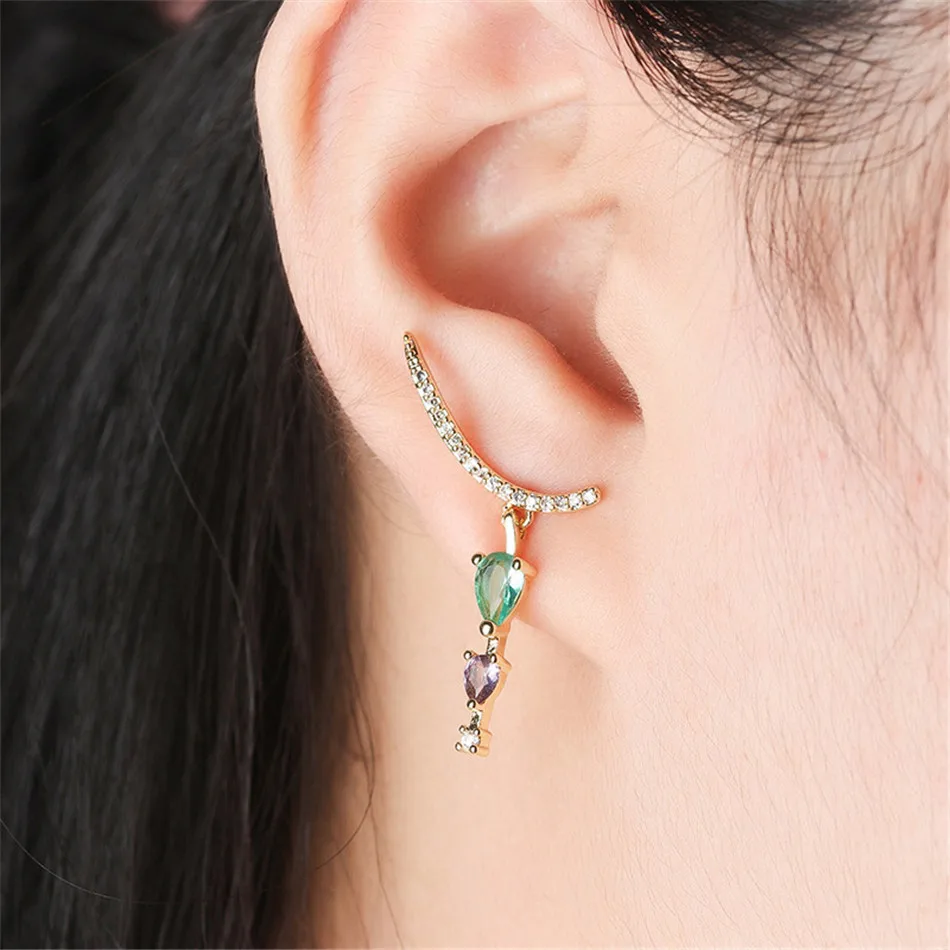 Женские богемные серьги гвоздики TTLIFE цветные радужные стразы из циркония модные