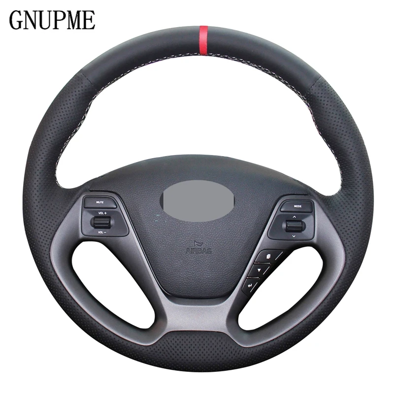 Черная искусственная кожа Чехол рулевого колеса автомобиля красный маркер на
