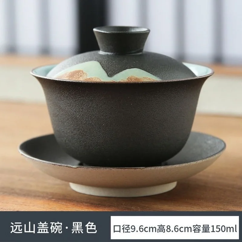 Черная керамическая крышка искусственная Керамическая ручная чаша чайная для