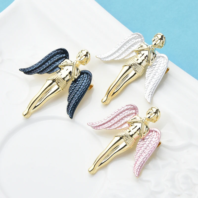 

Wuli&baby 2021 Enamel Angel 3 Colors Big Wings Fairy Brooches Pins For Women Gift 2021