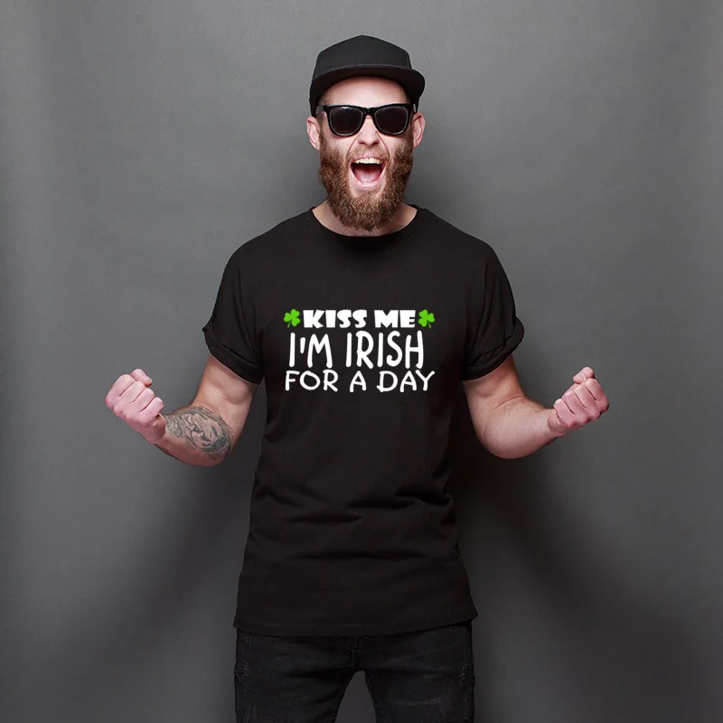 

KISS ME I AM A IRISH Retro 100% Cotton Tee-Shirts Newest Hip hop Tops Funny O Neck T-Shirts Gifts