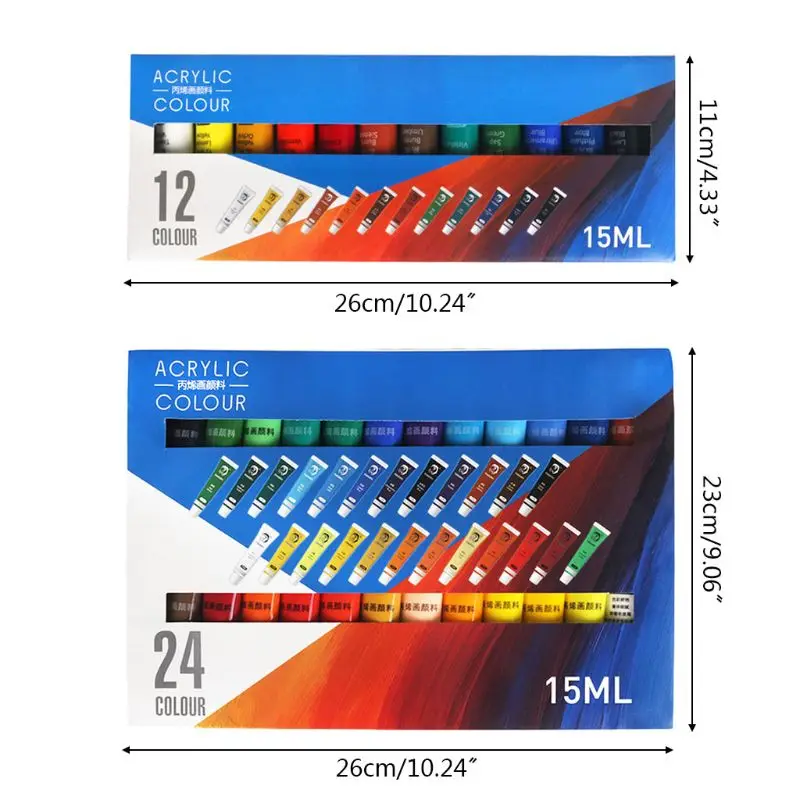 

12/24 Colors Artist Acrylic Paints 15ml Tube Drawing Painting Pigment Wall Paint