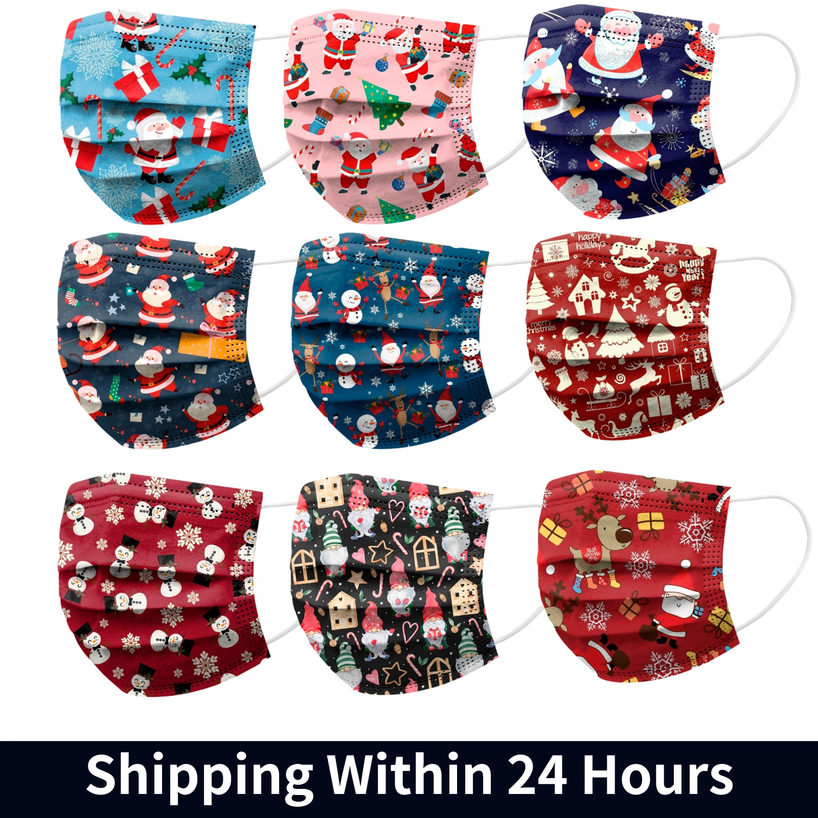 10PCS Adult Mascarillas Face Mask Christmas Santa Colorful Printing Industrial 3-layer Unisex 10 Pieces Disposable | Красота и