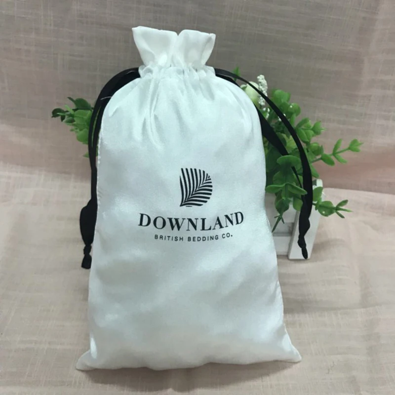 

Custom Logo Satin Drawstring Bag Extenssions HandBag Travel storage HandBag Drawstring Gift Bags white 50pcs/lot