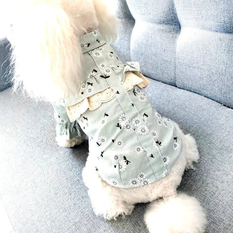 Одежда из хлопка для милой собаки кружевная рубашка с принтом девушек одежда