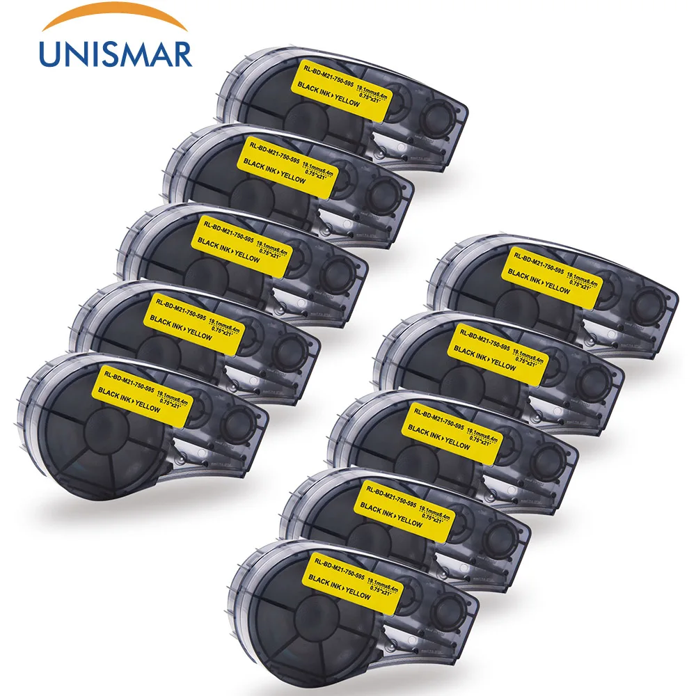 Unismar 10 шт. M21 750 595 черный на желтой этикетка кассету TapeCompatible для Brady BMP21 PLUS IDPAL