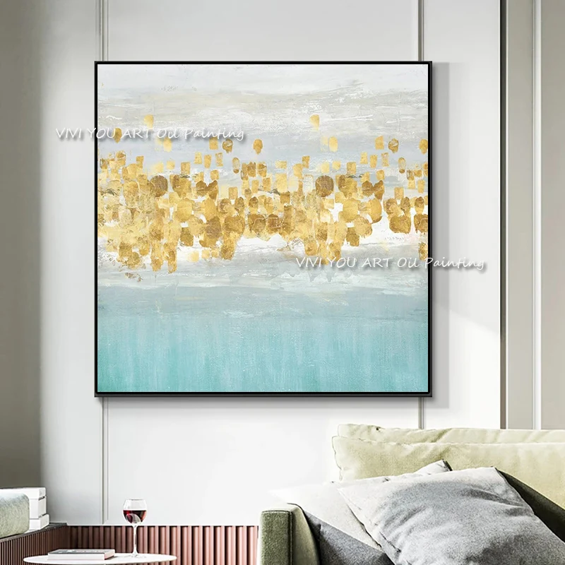 

The Best Handmade Blue Yellow Brush Abstract Oil Painting On Canvas Picture For Home Decor Modern Arts No Framed Clean Artworks