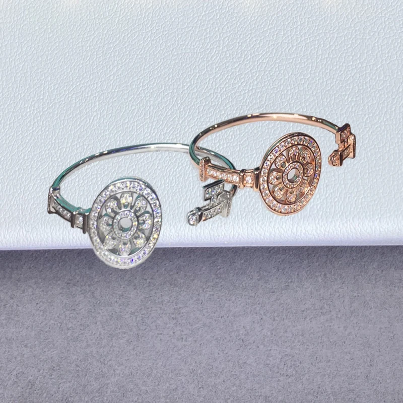 

Classical charm Elastic Sun flower Key Bangles S925 Sterling silver Jewelry Women Luxury brands logo Valentine's Day gift
