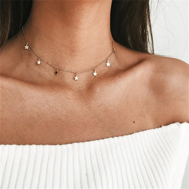 Купи Gold Chain Star/Cross/Heart Pendant Choker Necklace Women Statement Collares Stainless Steel Bohemian Beach Jewelry Gift Collier за 253 рублей в магазине AliExpress