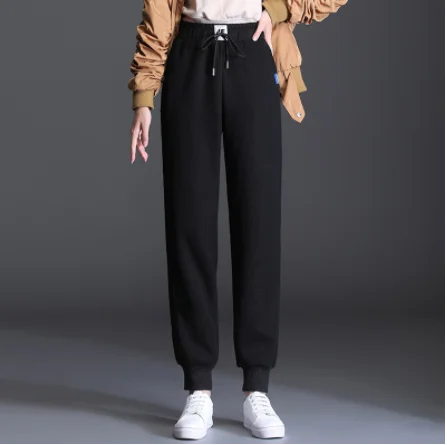 

Fashion Women Casual Leggings Winter Warm Long Pants Fleece Thick Leggins Plus Elastic Lace-up stripe bunched Beam Foot Trousers