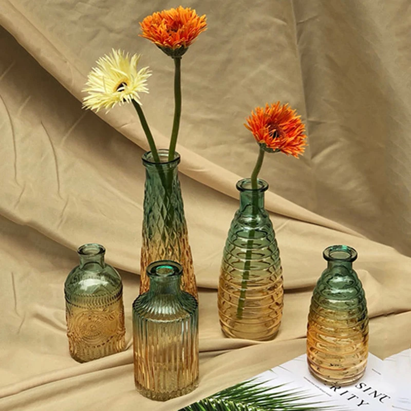 European Retro Roman Relief Art Glass Vase Indoor Office Table Plant Flower Home Decoration Accessories Transparent | Дом и сад