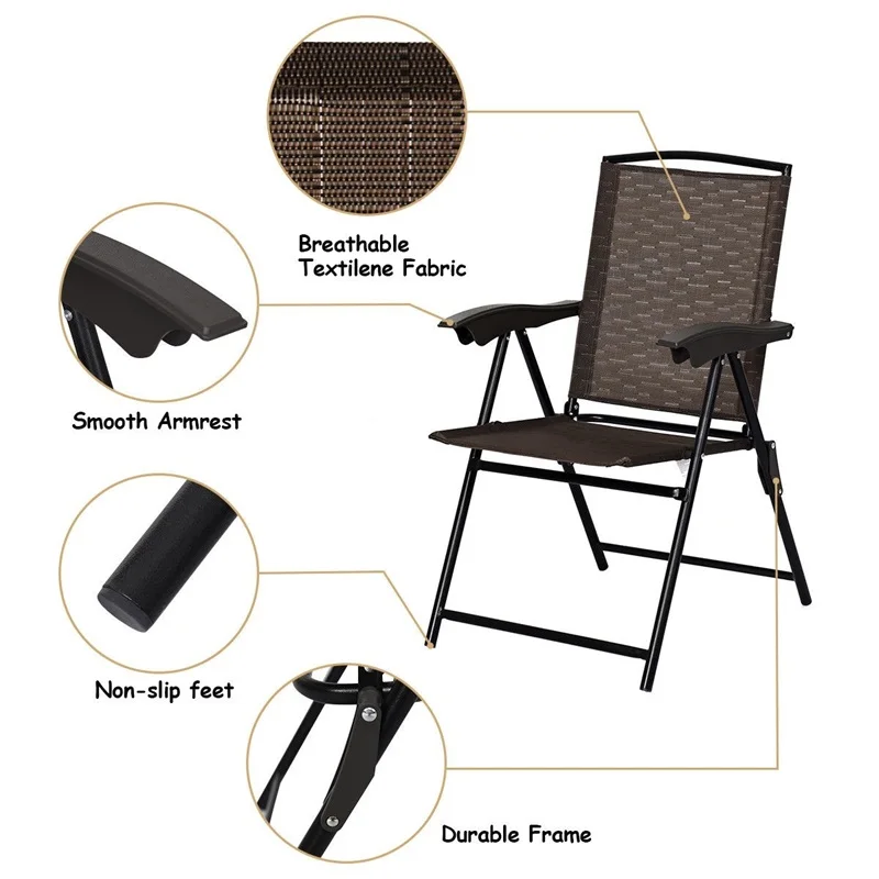 

4 pcs Folding Sling Chairs with Steel Armrest and Adjustable Back Patio Chairs Outdoor Furniture OP3687