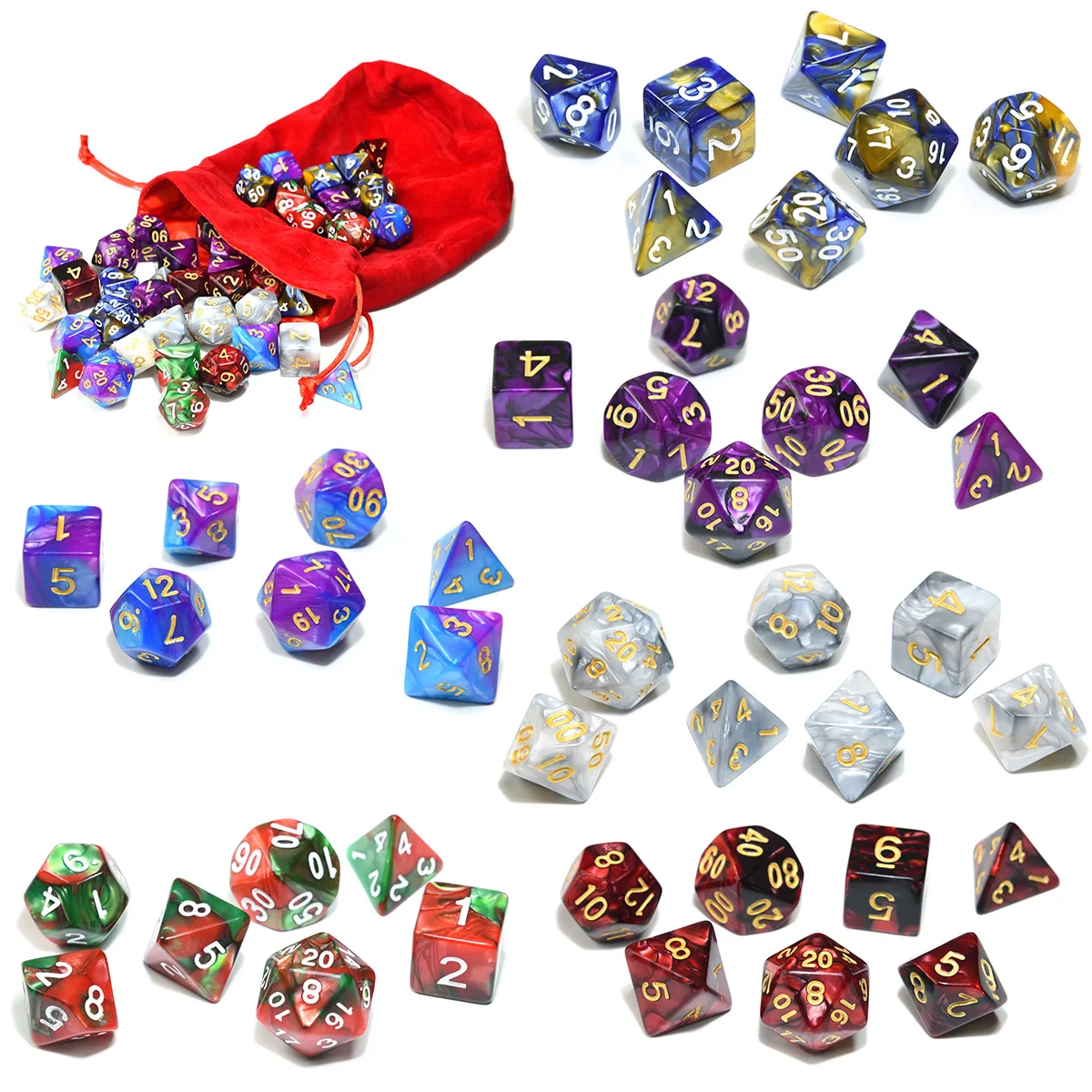 Комплект игральных костей с большие бархатные карманом для игр D4 D6 D8 D10 D % D12