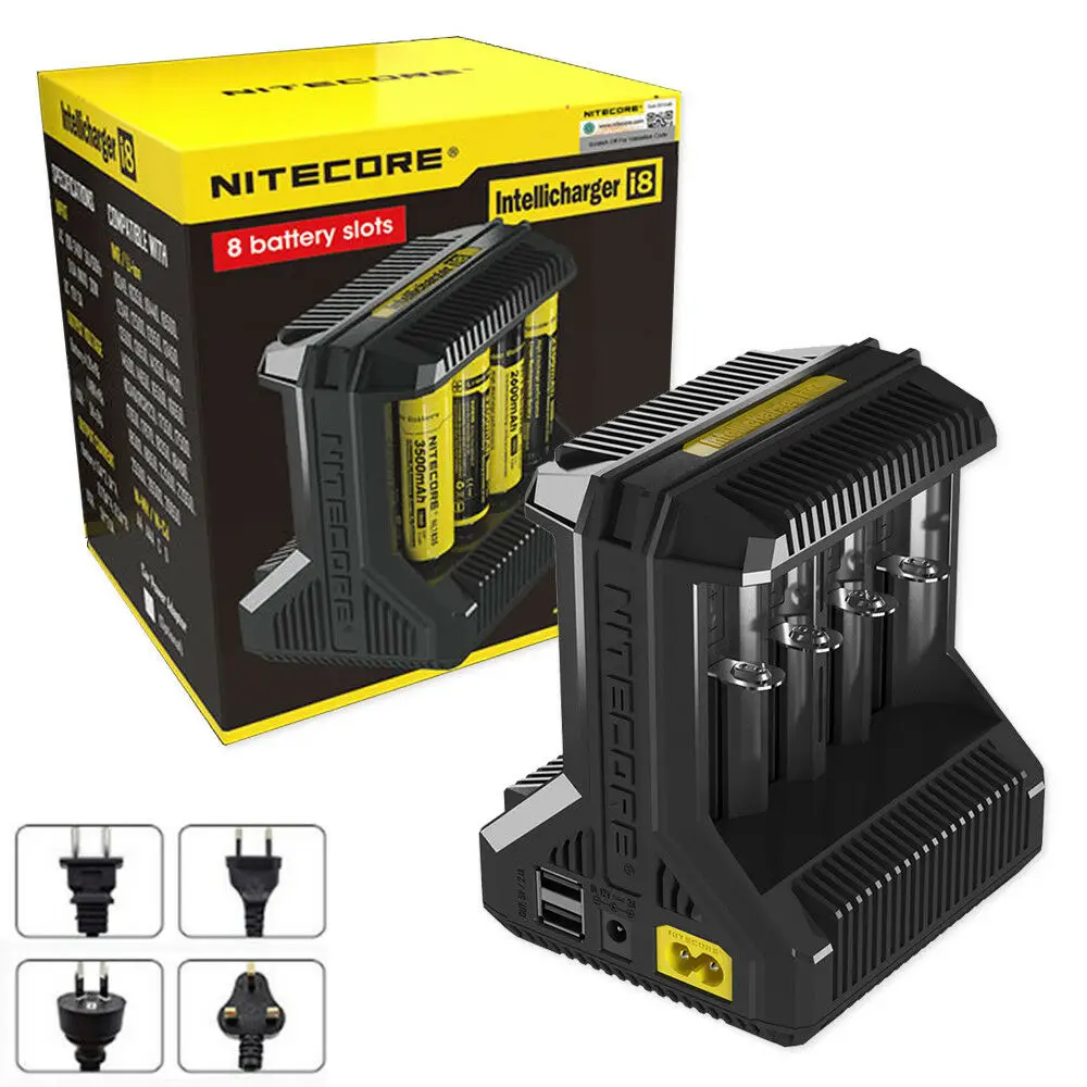 NITECORE i8 многофункциональное интеллектуальное Универсальное зарядное устройство для Li-Ion AA 18650 26650 16340 NiMH AA/AAA/C/D) US, UK AU EU