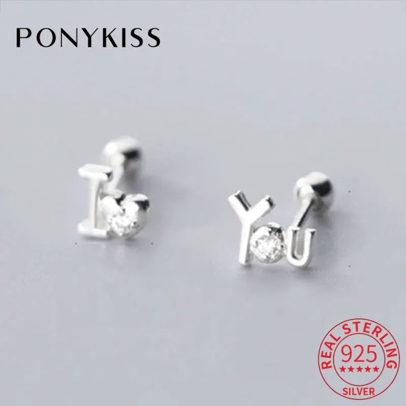 

PONYKISS Romantic S925 Sterling Silver Letter Zircon Stud Earrings Women Anniversary Delicate fine Jewelry Accessory chic Gift
