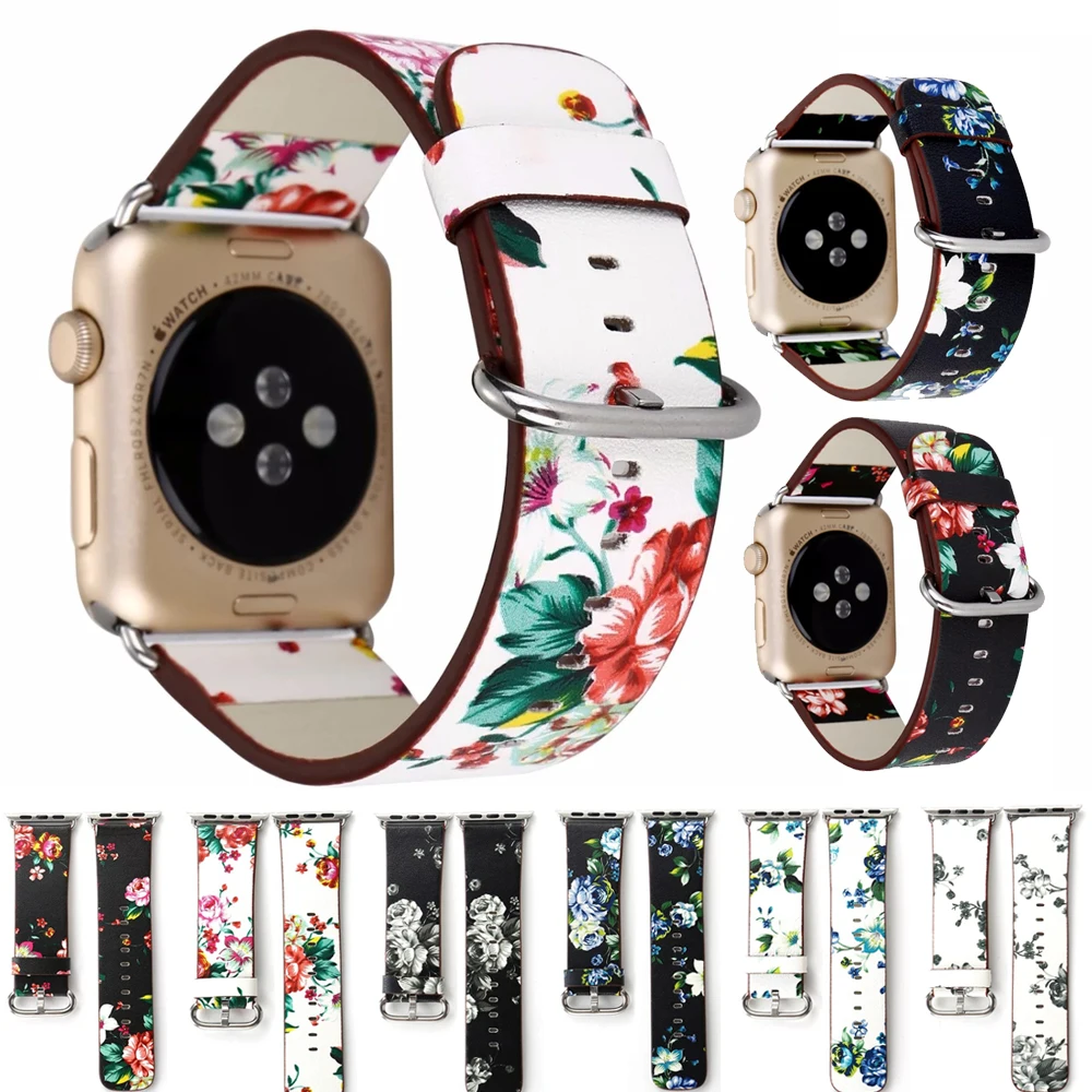 Ремешок для часов Apple Watch 38/42 мм Серия 1/2/3 кожаный цветок розы ремешок цветочные