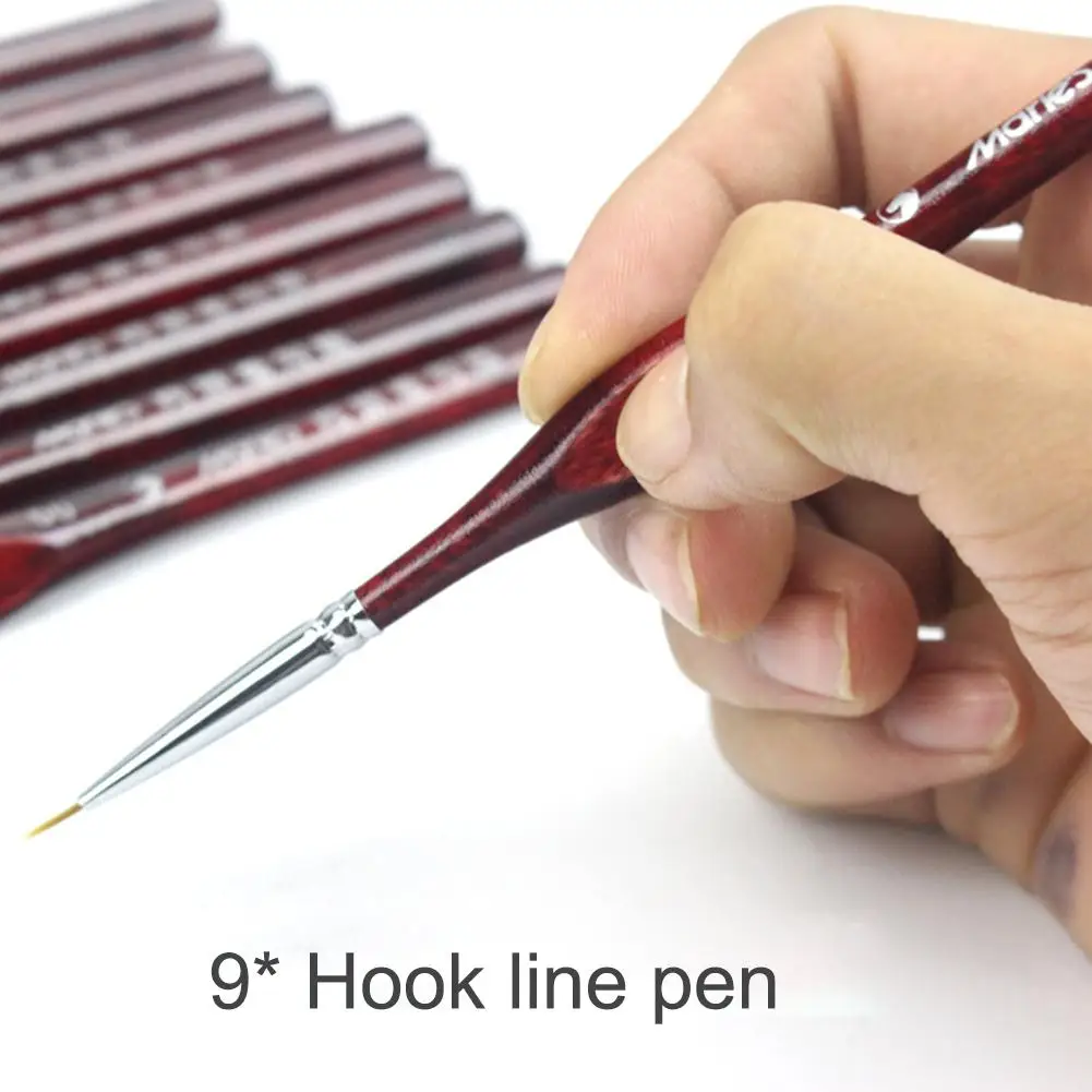 9Pcs Hook Line Pen Hand-Painted Gouache Oil Painting watercolor paint brushes Nail | Канцтовары для офиса и дома