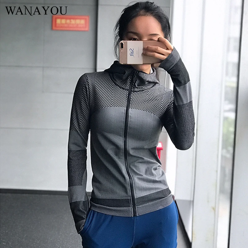 Женская куртка для бега WANAYOU с капюшоном свитшот длинным рукавом спортивная йоги