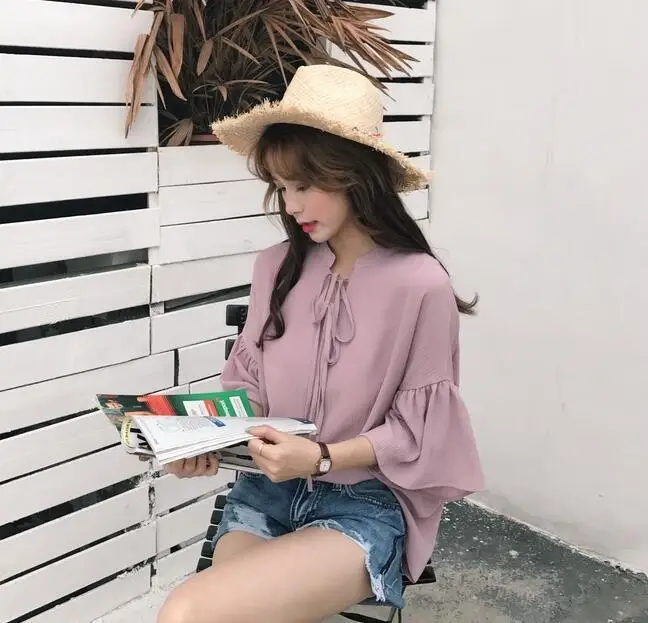 Summer women New Style Fresh Sweet blouse Female Stand collar Chiffon Shirt Casual blusas mujer de moda HH095 | Женская одежда