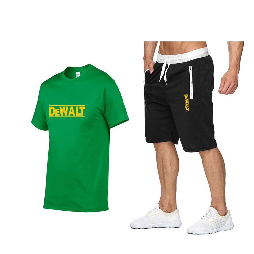 

Summer MMen's Cotton Fashion Letter Printing Sportswear Suit Fitness Running Wear Casual Short-Sleeved T-Shirt 2-Piece Set S-2XL