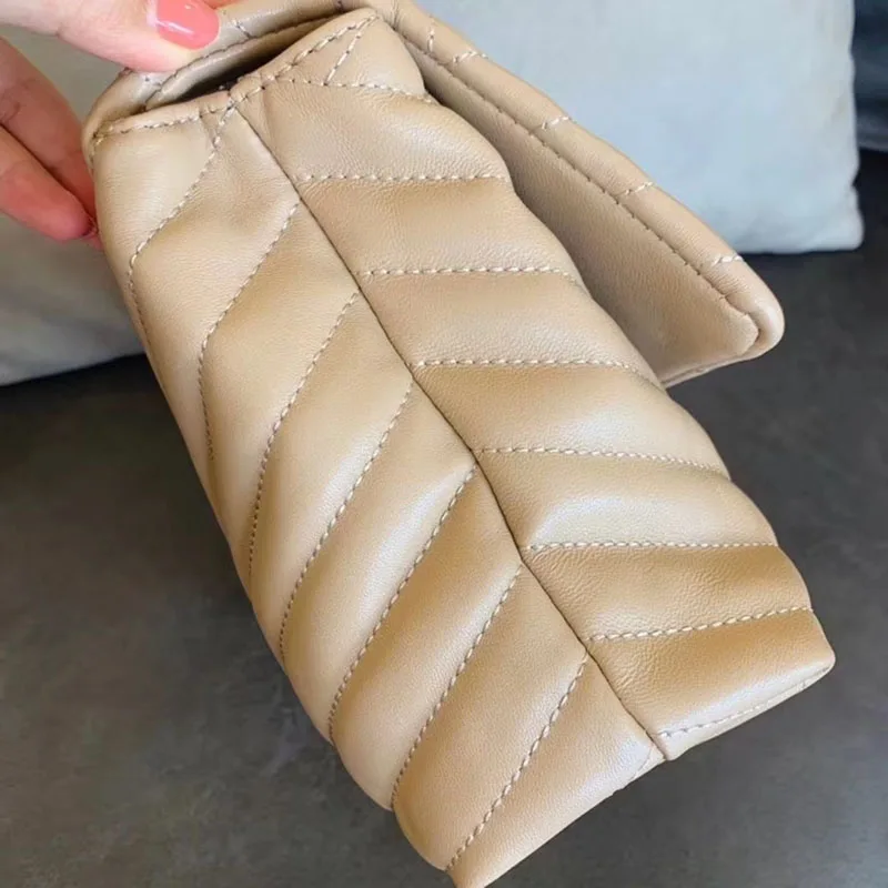 

women convertible shoulder bag sheepskin material striped metal chain bag milk tea black red taupe colors big size