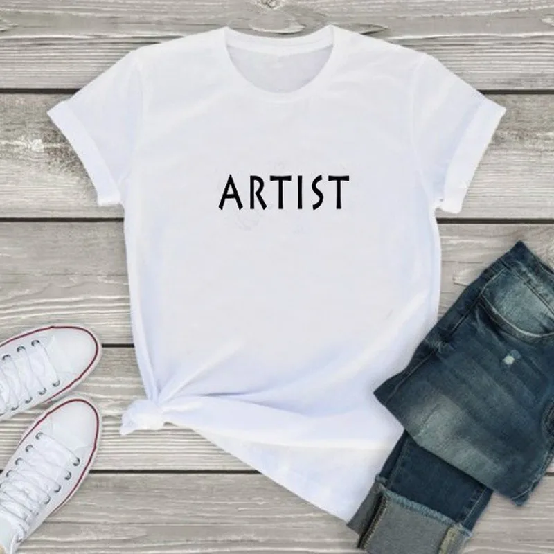 

ARTIST Letter Print T Shirt Women Short Sleeve O Neck Loose Tshirt 2020 Summer Women Tee Shirt Tops Camisetas Mujer